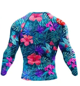 Collection of various long-sleeve athletic shirts with different designs and colors on a white background.